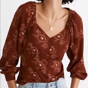 Madewell Preston Puff-Sleeve Top in Letterpress Floral